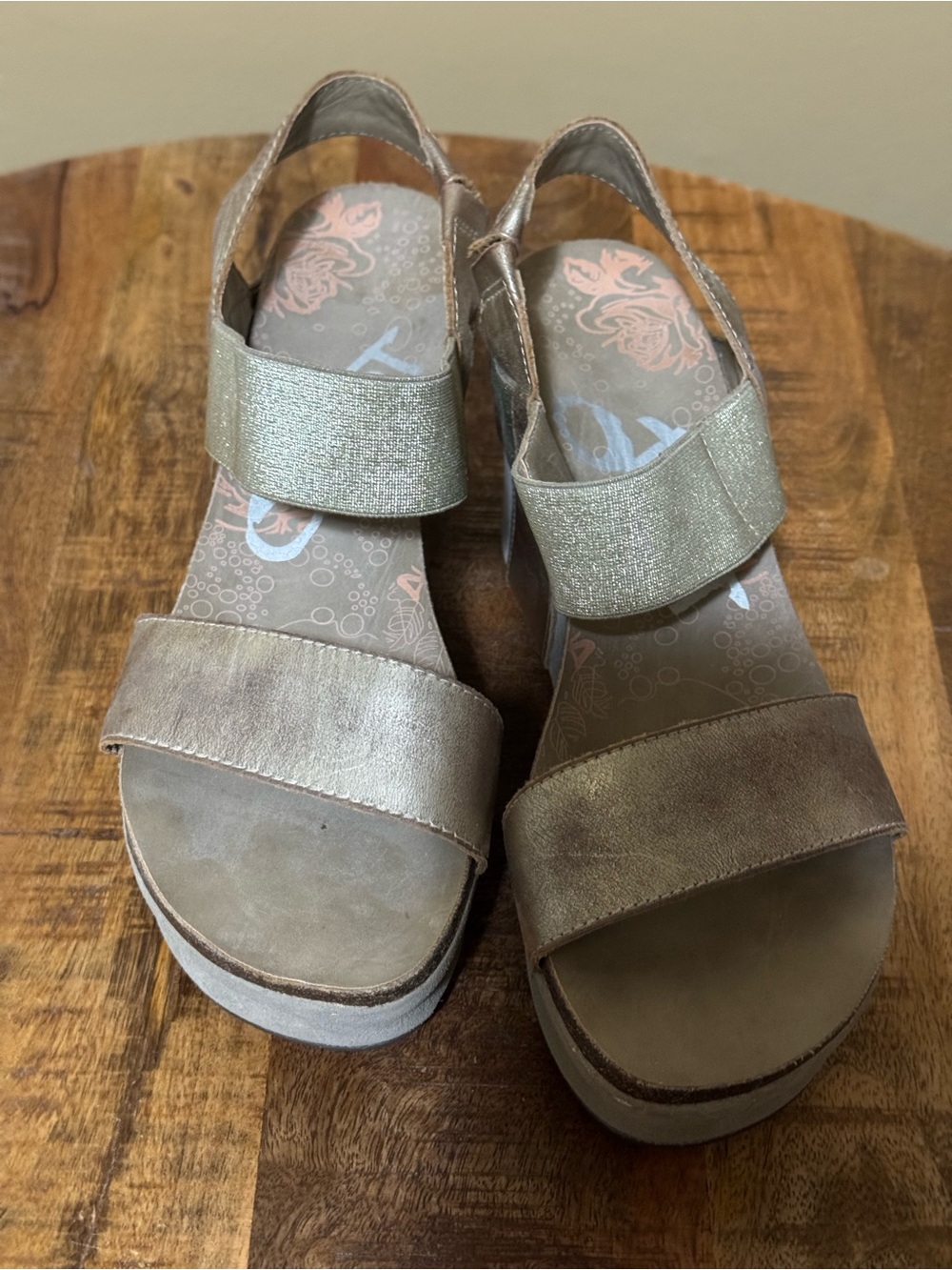 OTBT Metallic Beige Platform Slingback Sandals
